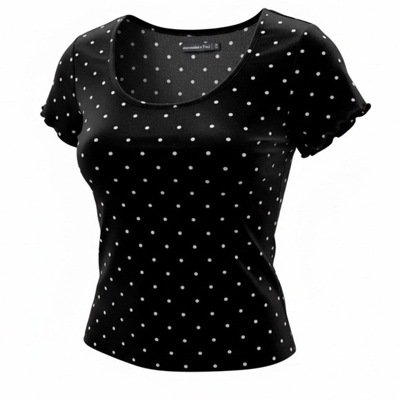 Abercrombie & Fitch Tops - Abercrombie & Fitch Black Velvet Polka Dot Soft Stretch Top Scoop Neck — Size M